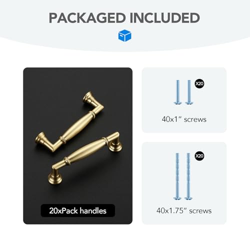 HOME EDIT Brushed Gold Cabinet Handles 3-3/4 Inch Pulls 20 Pack - color: Brushed Gold, size: 3-3/4 inches Hole Center