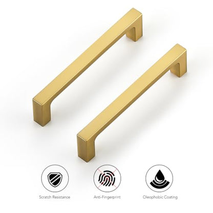 Ravinte Brushed Gold Kitchen Cabinet Solid Handles,4 Inch,10 Pack - color: Brushed Gold, size: 4 Inches Hole Center