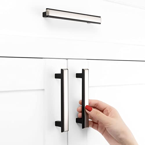 Nickel and Black Cabinet Pulls & Handles 3-3/4 Inch 10 Pack 2281 - color: Brushed Nickel & Matte Black, size: 3-3/4 In Hole Distance, style: 10 Pack