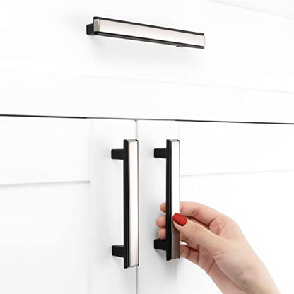 Nickel and Black Cabinet Pulls & Handles 3-3/4 Inch 10 Pack 2281 - color: Brushed Nickel & Matte Black, size: 3-3/4 In Hole Distance, style: 10 Pack