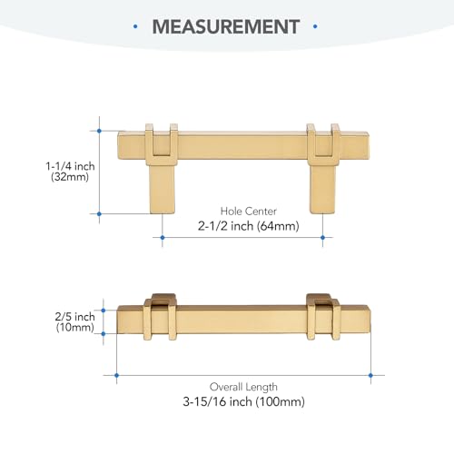 HOME EDIT 25 Pack 2-1/2 inch Cabinet Handles, Kitchen Cabinet Handles Gold Drawer Pulls Zinc Alloy Square Bar Kitchen Pulls - color: Gold, size: 2-1/2 Inch Hole Center