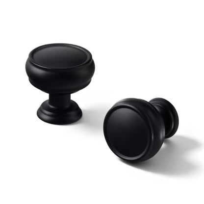 10 Pack Matte Black Cabinet Knobs, 1-1/4 Inch Zinc Alloy Knob - color: Matte Black