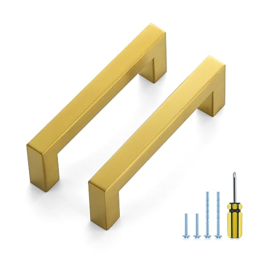 Ravinte Gold Square Pulls Cabinet Handles,3-3/4 Inch,30 Pack - color: Brushed Brass, size: 3-3/4 Inch Hole Center