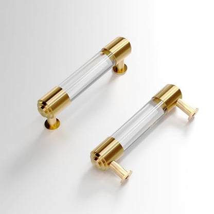 Modern Brass and Acrylic Kitchen Cabinet Pulls 3 Inch Hole Center 4Pack Elegant Gold Drawer Handle Charming Dresser Knob for Closet Cupboard Wardrobe Laundry Room Bathroom - size: Double Hole: 3 Inch