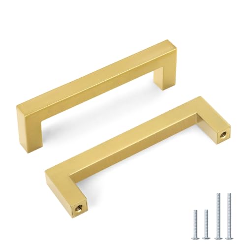 Goldenwarm 35 Pack 3-3/4 in Gold Cabinet Handles Square Drawer Pulls - color: Gold, size: 3 3/4 Inch Hole Center