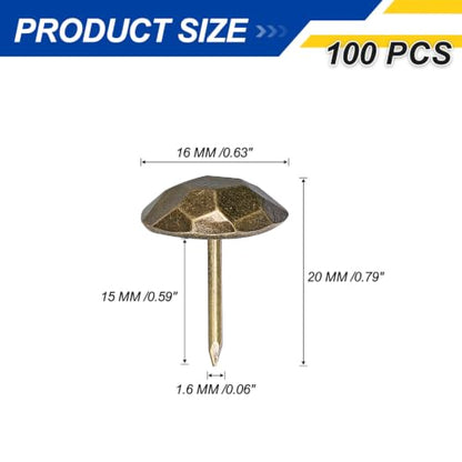 Metal Upholstery Nails for Wood 5/8x3/4 Furniture Tack 100 Pcs - color: Antique-brass, size: 5/8" x 3/4"