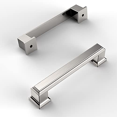 Amerdeco 10 Pack Brushed Satin Nickel Cabinet Pulls 3-3/4 Inch(96mm) Hole Center Cabinet Hardware Kitchen Cabinet Handles for Bathroom Drawer Pulls Dresser Pulls ZH0001 - color: Brushed Satin Nickel, size: 3.75" hole center, style: 10 Pack