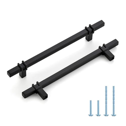 HOME EDIT 6-1/4 inch Black Cabinet Handles, 10 Pack Kitchen Cabinet Handles Matte Black Drawer Pulls Zinc Alloy Square Bar Kitchen Pulls - color: Black, size: 6-1/4 Inch Hole Center
