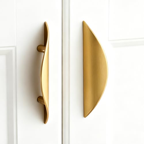 Primst 4 Pack Brushed Gold Cabinet Pulls, 2-1/2in Hole Centers Kitchen Cabinet Handles, Matte Gold Half Moon Cupboard Hardware for Kitchen Drawers, Dresser, Bathroom Vanity - color: Gold, size: M-4PCS
