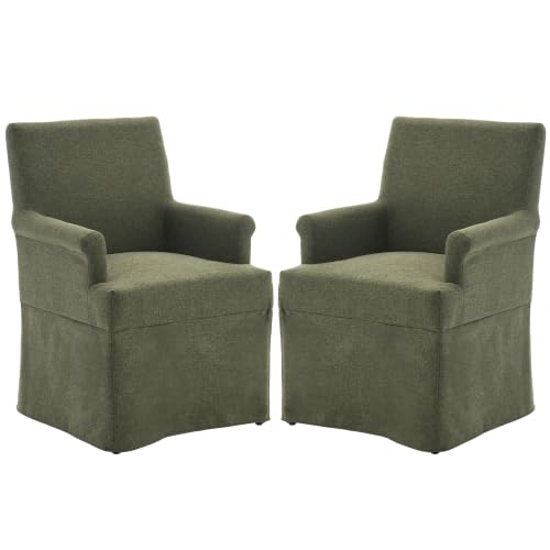 Arm Dining Chair Fabric Long Skirt Slipcovered High Back Upholstered Dinner - color: Green, size: 2 PCS