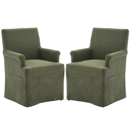 Arm Dining Chair Fabric Long Skirt Slipcovered High Back Upholstered Dinner - color: Green, size: 2 PCS