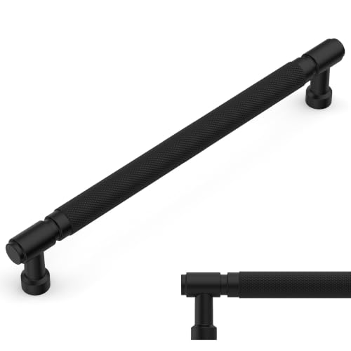 Amerdeco 10 Pack Matte Black knurled Cabinet Pulls 12.6" - color: Matte Black, size: 12.6" hole center