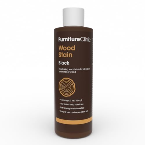 Furniture Clinic Wood Stain | Black | Water Based | Fast Drying, Low Odor, & Non-Toxic | For Indoor & Outdoor Furniture and More | Multiple Finishes | (8.5oz / 250ml) - color: Black, size: 250ml / 8.5 Fl Oz