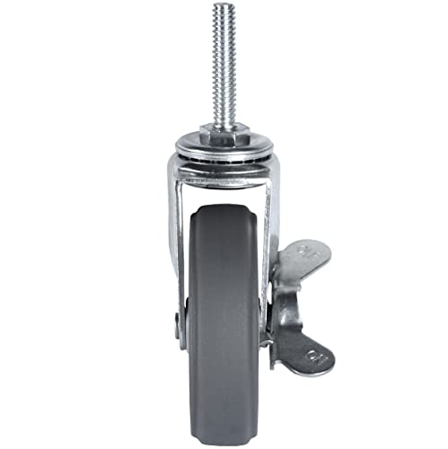 Finnhomy Caster Wheels 3 Inch Set of 4 Heavy Duty Threaded Stem Casters 5/16"-18x1-1/2 Swivel Rubber Industrial Castors Locking Wheels for Wire Shelving/Furniture/Carts Load Bearing 720 Lbs Gray - size: 5/16" -18 x 1-1/2" (with Brake)