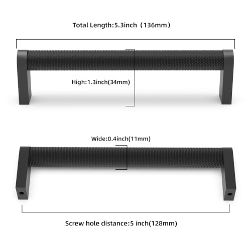 30 Pack Matte Black Cabinet Pulls knurled 5 Inch Hole Centers Kitchen Cabinet Handles Black Drawer Pulls Dresser Handles - color: Matte Black, size: 5'' Hole Center(128mm)