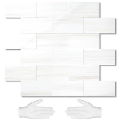 STICKGOO 10-Sheet Subway Tile Peel and Stick Wall Tiles, Seamless Design Polished Dolomite Kitchen Backsplash, PVC Stick on Tiles for Kitchen, Bathroom, RV, Fireplace - color: Polished Glossy Dolomite