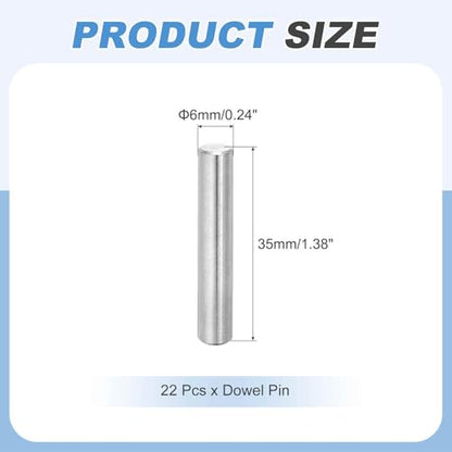MECCANIXITY 22Pcs Dowel Pin 6mm x 35mm Shelf Support Pin 304 Stainless Steel Shelf Pegs for Shelves Cabinets Furniture Nickel Plated, Silver Tone - size: 6mm x 35mm