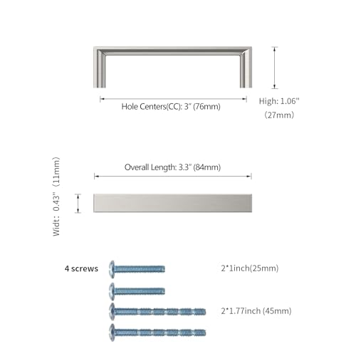 10 Pack 3 Inch Brushed Nickel Cabinet Pulls, Kitchen Hardware - color: Brushed Satin Nickel, size: 3"/76MM Hole Center, style: 10 Pack
