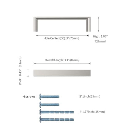 10 Pack 3 Inch Brushed Nickel Cabinet Pulls, Kitchen Hardware - color: Brushed Satin Nickel, size: 3"/76MM Hole Center, style: 10 Pack