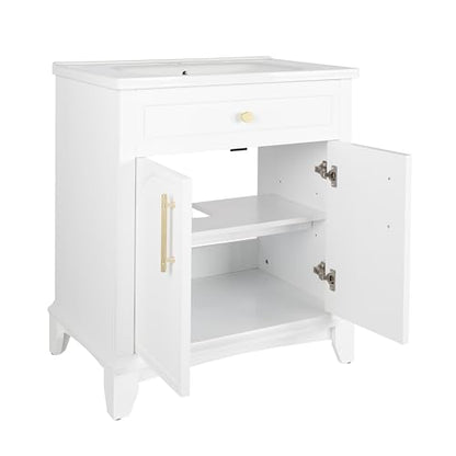 Bathroom Vanity Cabinet with Sink, White, 27.8 x 18.7 x 34 in