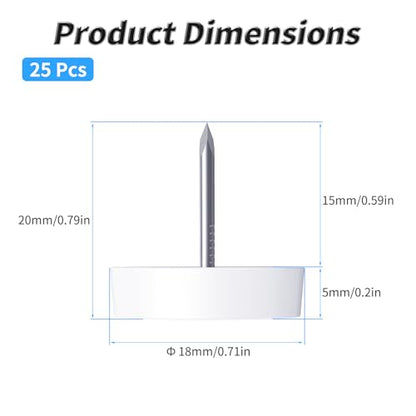 25 Pcs Furniture Glide Nails, 16x5mm, Flat Bottom, Nylon - size: Φ18×5mm