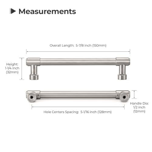 Goldenwarm 10 Pack 5 Inch Brushed Nickel Cabinet Pulls Modern Kitchen & Bathroom Hardware Heavy Duty Zinc Alloy Drawer Handles with Complete Screw Kit Consistent Finish for Whole-Home Renovations - color: Brushed Satin Nickel, size: 5 Inches Hole Center