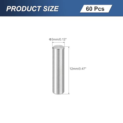 uxcell 60Pcs M3 x 12mm 304 Stainless Steel Dowel Pin, Cylindrical Shelf Support Peg Pin Parallel Pin Fastener for Mechanical Manufacturing, Industry, Furniture Installation, Silver - size: M3x12mm