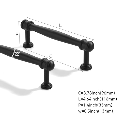 2 Pack 3-3/4 inch(96mm) Center to Center Black Cabinet Pulls Solid Cabinet Hardware Heavy-Duty Drawer Pulls Kitchen Handles for Cabinets Cupboard Handles - color: Black, size: 3-3/4 inch(96mm)Center to Center, style: 2 Pack