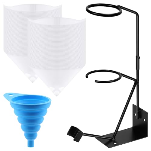 52Pcs Gravity Feed Gun Holder Stand, Cone Paint Strainers & Silicone Funnel Kit, Spray Gun Holder, Paint Filter Strainer and Cone Shaped Nylon Mesh Funnel Set for Car Paint Furniture Wood