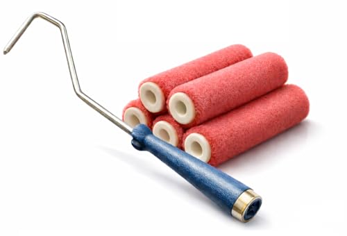 Premium 4-Inch Mohair Mini Paint Roller 6pc Set. 4" Mini Roller Frame + 5 Pack, Lint-Free & Shed-Resistant for Smooth Finishes – Ideal for Cabinets, Trim & Doors – Works with All Paints & Stains