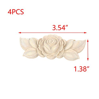 T Tulead Wood Carved Appliques Furniture Onlay Corner Applique 4PCS - style: Rose, 3.54"x1.38", 4pcs