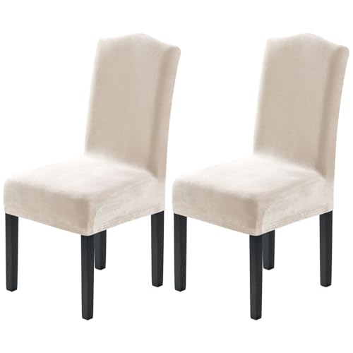 H.VERSAILTEX Dining Chair Covers Velvet Stretch Chair Covers for Dining Room Set of 2 Parson Chair Slipcovers Chair Protectors Covers Dining, Soft Thick Solid Velvet Fabric Washable, Ivory - color: Ivory, size: 2
