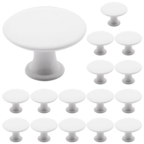 16 Pcs White Cabinet Knobs, Round Dresser Knob Kitchen Drawer Knobs, Single Hole Cupboard Door Knob Dresser Drawer Pulls Handles - color: White, size: 16 Pack