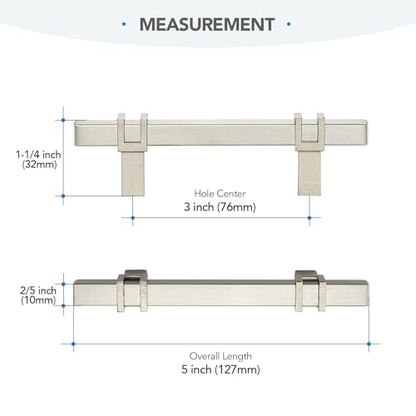 HOME EDIT 3 inch Brushed Nickel Cabinet Handles, 10 Pack Kitchen Cabinet Handles Drawer Pulls Zinc Alloy Square Bar Kitchen Pulls - color: Brushed Nickel, size: 3 Inch Hole Center