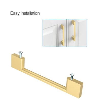 9BUILD 10 Pack Gold Cabinet Pulls - 5 Inch Handles for Drawer & Cabinet - color: Brushed Gold, size: 5"/128MM Hole Center, style: 10 Pack