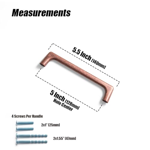Goo-Ki Antique Copper Cabinet Pulls with 5''(128mm) Hole Centers,Retro Style Zinc Alloy Cabinet Pulls for Drawer,Cupboard, Wardrobe,24 Pack - color: Antique Copper, size: 5'' Hole Centers