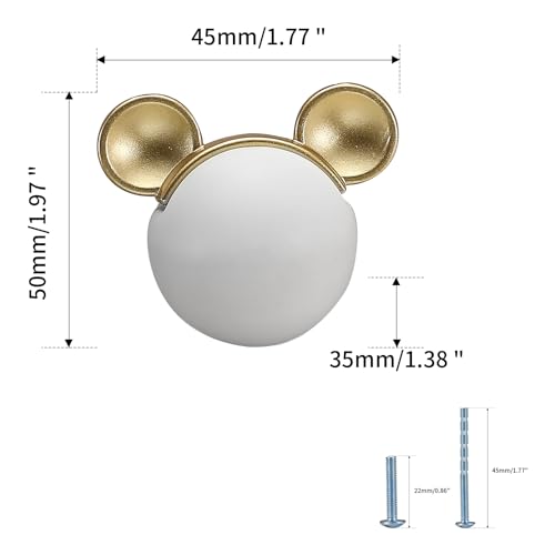 6 pcs White Mouse Cute Cartoon Ceramic Cabinet Handles Kitchen knobs Door Pull Drawer Pulls for Kitchen Wardrobe Children's Room - color: white mouse