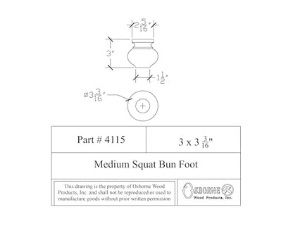 Osborne Medium Squat Round Bun Foot in Knotty Pine Wood (Set of Four), Replacement Furniture Feet for Ottoman, Couch, Sofa, Dresser, Storage Chest, Cabinet and More, Unfinished Wooden Furniture Feet