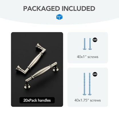 HOME EDIT Brushed Nickel Cabinet Handles 3-1/2 Inch Pulls 20 Pack - color: Brushed Nickel, size: 3-1/2 inches Hole Center