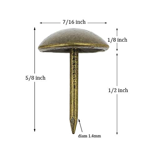 Kingrol 500 Count Upholstery Nails Pins, 7/16"/11mm Antique Brass Finish Furniture Tacks Upholstery Tacks (Pack of 2) - size: 7/16" (Pack of 2)