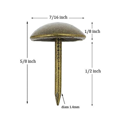 Kingrol 500 Count Upholstery Nails Pins, 7/16"/11mm Antique Brass Finish Furniture Tacks Upholstery Tacks (Pack of 2) - size: 7/16" (Pack of 2)