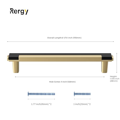 Rergy 25 Pack 5 Inch Black and Gold Cabinet Pulls Gold Drawer Pulls - color: Black&Gold, size: 5 Inch Hole Center