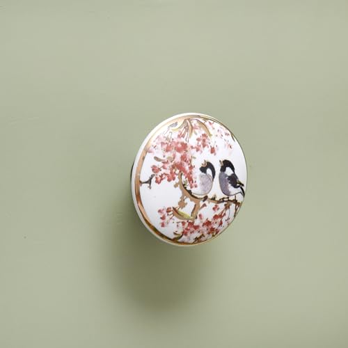 IndianShelf 6 Piece Pink Bird Ceramic Cabinet Knobs Round Gold Drawer Pulls - color: Pink and Golden, size: 6 Knobs
