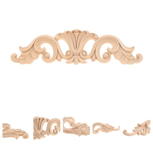 4Pcs Wood Carved Appliques Long Wooden Onlays Furniture DIY 13.78"x3.15" - color: 4Pcs, size: 35x8cm/13.78"x3.15"