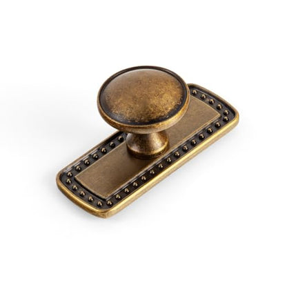 6Pack Antique Brass Cabinet Knob with Backplate Round Drawer Knob - color: Antique Brass, style: Beadedge