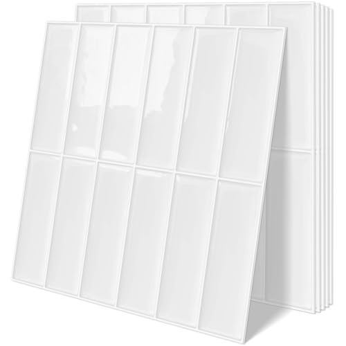 White Backsplash Tile Peel and Stick for Kitchen Wall,Subway 10-Sheet - color: Pure White