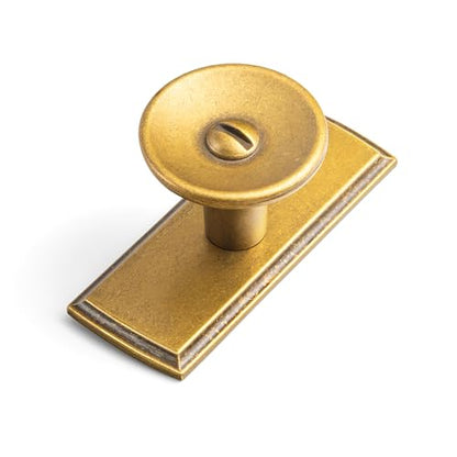 6 Pack Antique Brass Cabinet Knob with Backplate Retro Round Knob - color: Antique Brass, style: Escutcheon