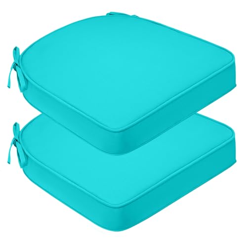 Outdoor Seat Cushions for Patio Furniture , 17" x 16" x 2.5" U & D-Shaped Patio Chair Cushions, UV & Weather-Resistant Round Corner Outdoor Seat Cushion Pads with Ties for Garden, Set of 2, Teal - color: Teal, size: 17x16x2.5 Inch-(2 Pack Round )