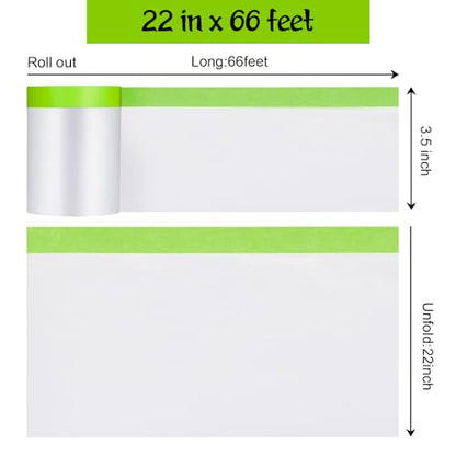 Pre-Taped Masking Film for Painting - 22" x 66'Painters Plastic roll,with Automotive Paint Tape,Decoration Painters Plastic,Windows and Furniture Protection (2 Rolls) - size: 22in x 66ft 2Rolls