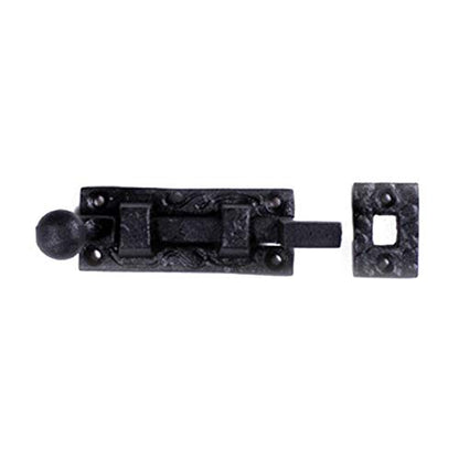 Renovators Supply Manufacturing Door Lock Latch 4 in. Black Wrought Iron Ball Tip Styled Necked Offset Slide Bolt Latch with Mounting Hardware - size: Pack of 1, style: 4 inch - Ball Tip